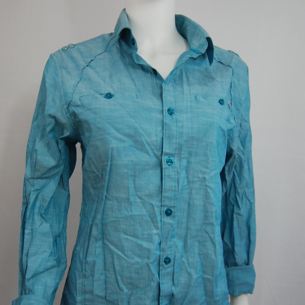 G by Guess Women's Teal Button Up Long Sleeve